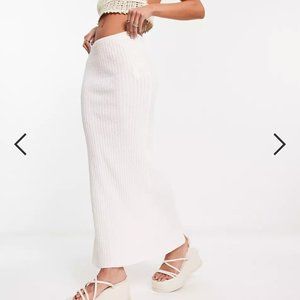 Bershka rib knit midi maxi skirt in ecru
